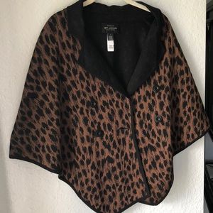 St. John Boutique Wrap Shawl Cape Knit Black Brown